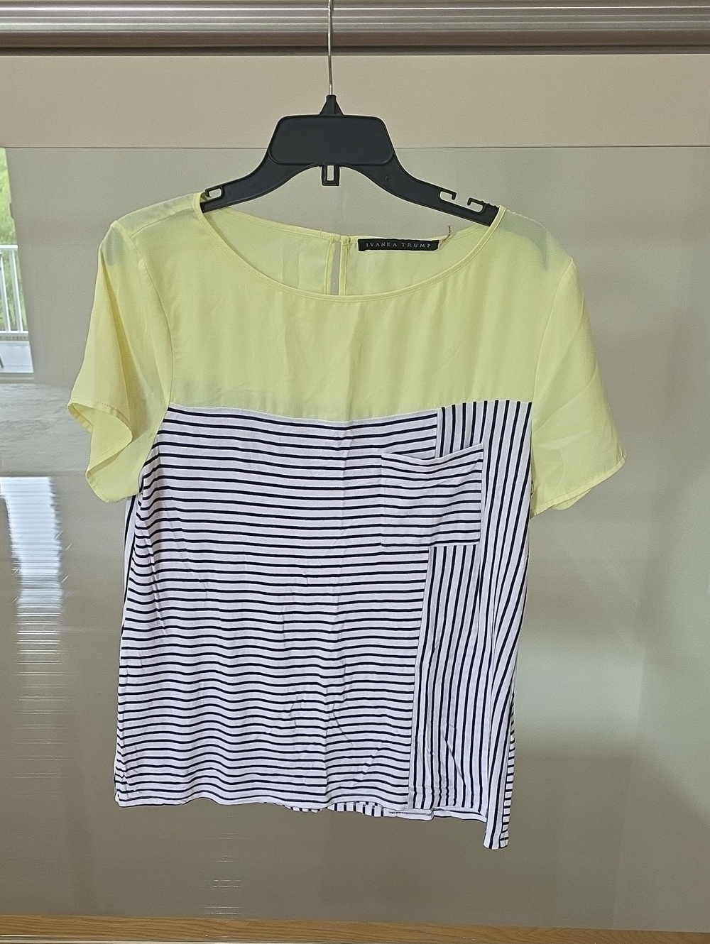 Ivanka Trump Yellow & Navy Striped Short-Sleeve Blouse